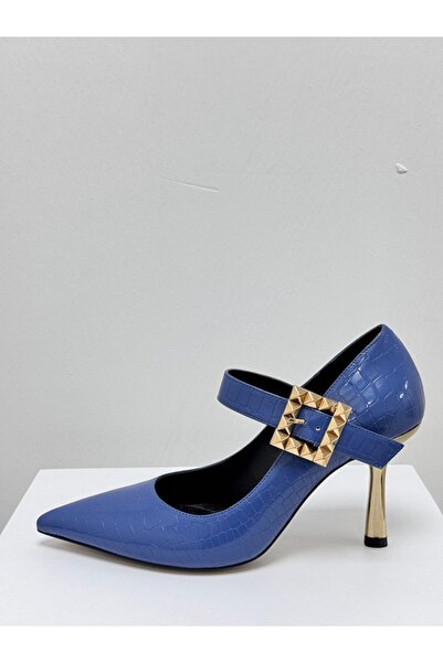 KRISTE BELL 7010 KROKO PETROL TOKALI KADIN TOPUKLU AYAKKABI