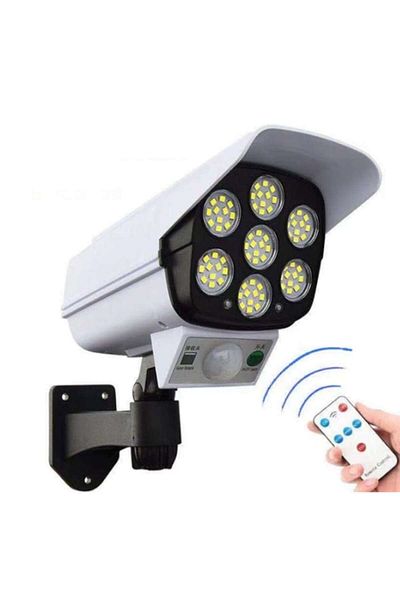 MACVI Lampa Solara Tip Camera Falsa Macvi® cu Senzor Miscare si 77 LED-uri, Panou Solar, Telecomanda, IP65
