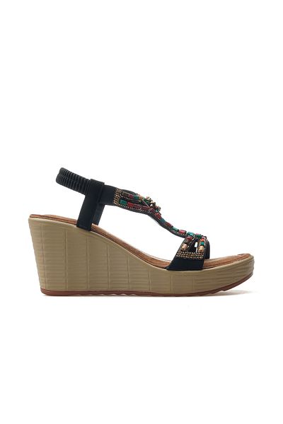 Guja Women's Stone Detailed Wedge Heeled Daily Sandals 25Y 25Y155-2 Z Black