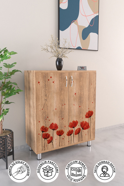 Hediyeler Kapında Red Anemone 4 Raflı Ayakkabılık Antre Hol Çok Amaçlı Ayakka...