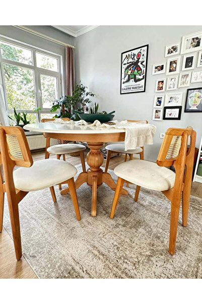 Meser Mobilya EZİNE YUVARLAK AÇILIR BABA AYAK NATUREL BEYAZ MUTFAK MASASI ZİO...