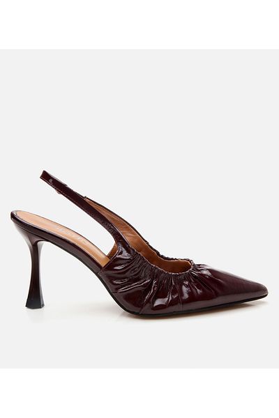 Hotiç Women's Leather Burgundy Open Back Heeled Shoes