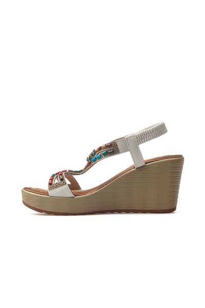 Guja Women's Stone Detailed Wedge Heeled Daily Sandals 25Y 25Y155-2 Z White