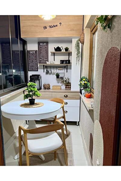 Meser Mobilya EZİNE BEYAZ AÇILIR YUVARLAK MUTFAK MASASI / YILAN NATUREL KREM ...