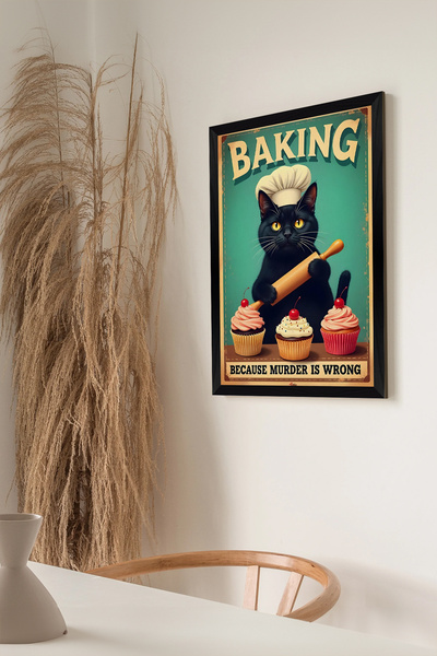 Artavessa Tek Parça Siyah Çerçeve Görünümlü Kedi Baskılı MDF 48x33 cm Tablo - Model 7