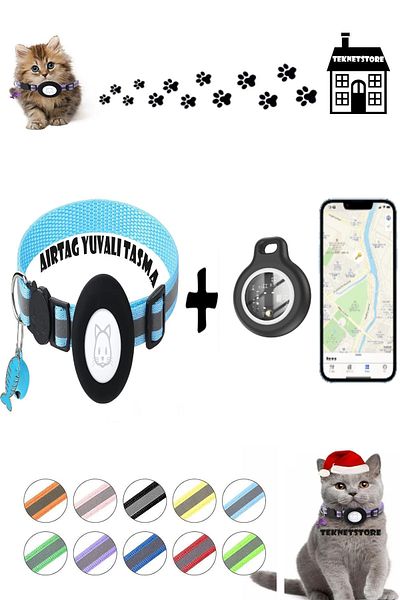 TEKNETSTORE Cat Collar with Tracker and Airtag Slot Set of 2 Ios Compatible Neck Collar Gps