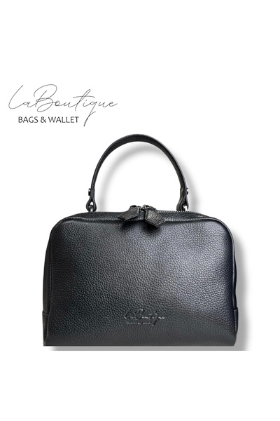 LA BOUTIQUE 100% Leather lb Bag D-2500 Black