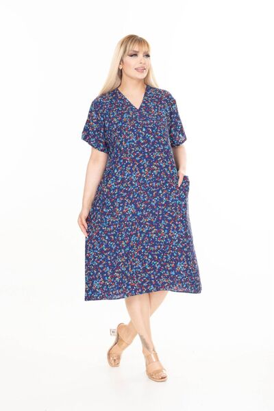 mervemoda Women's Large Size Summer Woven Short Sleeve Short Length Dress Dress