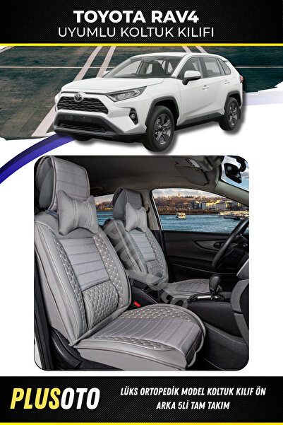 PlusOto مجموعة أغطية مقاعد السيارة باللون الرمادي المتوافقة مع سلسلة Toyota R...