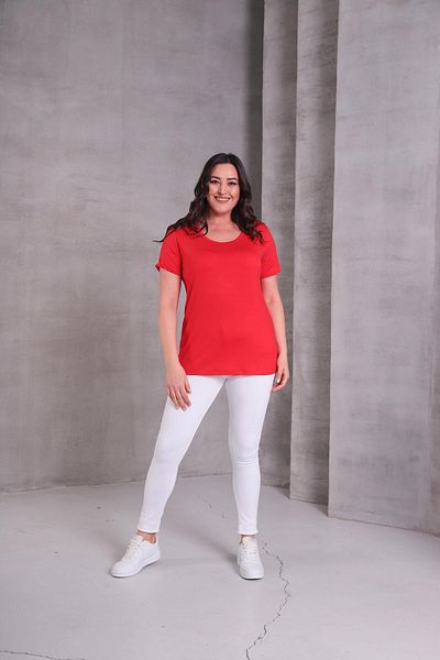 Ebsumu Women's Plus Size Wide Collar Breathable Fabric Red T-Shirt