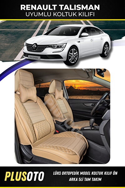 PlusOto مجموعة غطاء مقعد السيارة باللون البيج المتوافق مع Renault Talisman Pl...