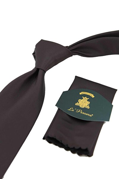 Kravatkolik Καφέ Reps με υφή, απλό μαντήλι, κλασική γραβάτα KK13177