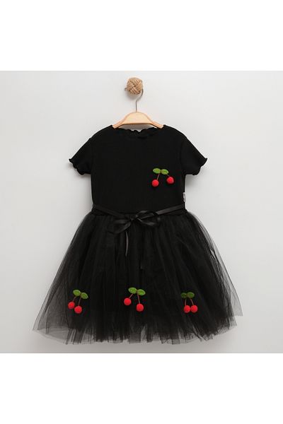 nc gift Cherry Short Sleeve Cotton Lined Tutu Skirt Girl's Tulle Princess Dress