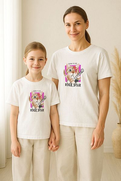 MYADA Mother Daughter Compatible Singer Cat Printed T-Shirt 17132