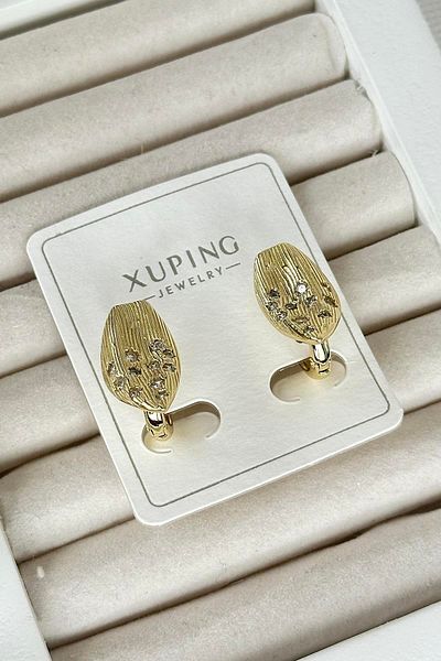 TAKIŞTIR أقراط Xuping من الفولاذ بتفاصيل حجر ذهبي اللون (زوج)