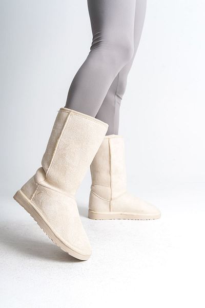 Zerenyus PUKİ Premium Fur Inside Suede Γυναικείες Μπότες Κρέμα
