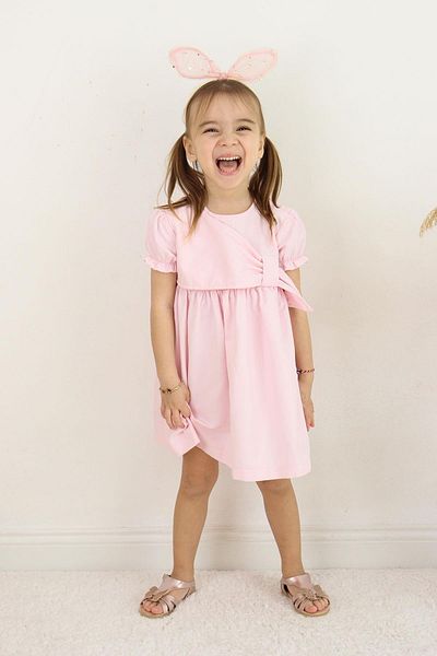 Çocuksan Baby&Kids Wear Girl's Pink Short Sleeve Dress – Stylish Design with Bow – Combination for Casual and Special Occasions