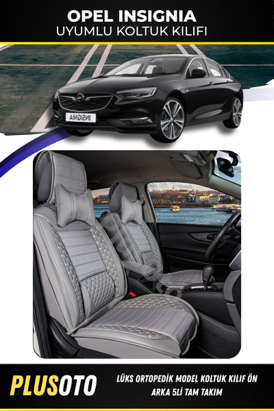 PlusOto مجموعة أغطية مقاعد السيارة باللون الرمادي المتوافقة مع سلسلة Opel Ins...