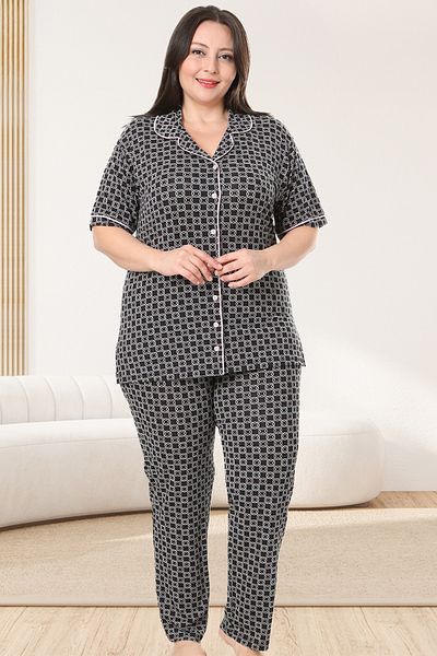 Bella Linda Buttoned Viscose Plus Size Women's Pajamas Set
