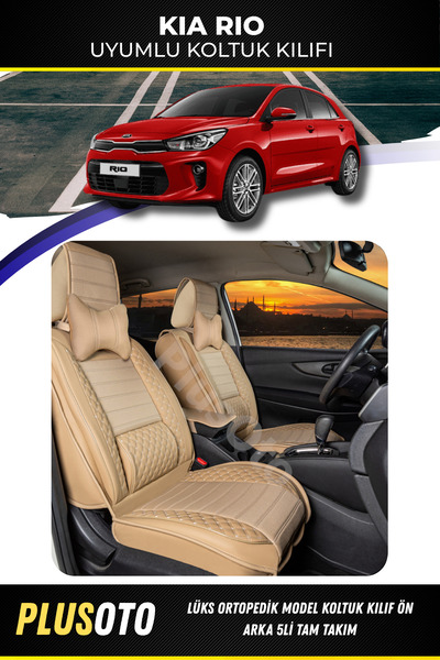 PlusOto مجموعة أغطية مقاعد السيارة باللون البيج المتوافقة مع سلسلة Kia Rio Pl...