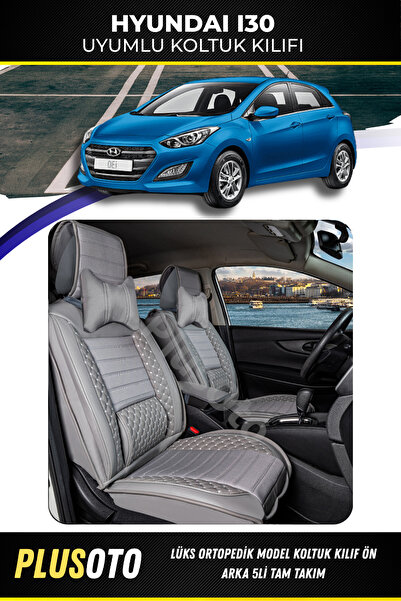 PlusOto مجموعة أغطية مقاعد السيارة باللون الرمادي المتوافقة مع Hyundai İ30 Pl...