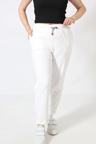 Moda Berray P-100 CEPLİ BELDEN İPLİ AYARLANABİLİR BORU PAÇA BEYAZ EŞOFMAN PAN...