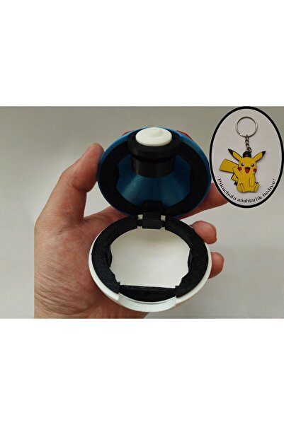 Bikey Design Tuşa Basınca Açılan Poketopu Greatball (POKEBALL 3D BASKI) Sürpriz Pokemon Ve Pikachu Anahtarlıkla!