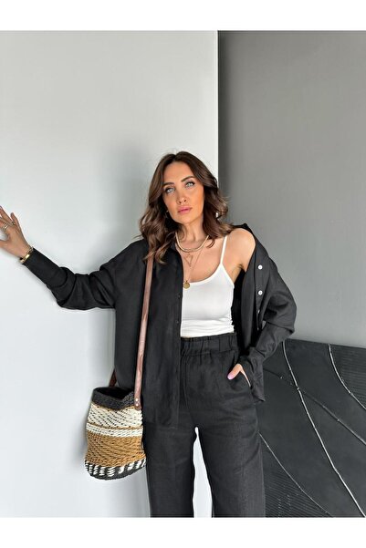 Zerrincan Giyim Siyah Ham Keten Orijinal Gömlek