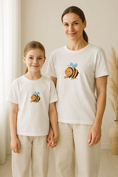 MYADA Anne Kız Çocuk Uyumlu Arı Baskılı Tişört 20489