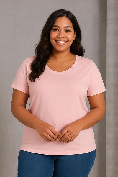 Ebsumu Women's Plus Size Wide Neck Breathable Fabric Powder T-Shirt