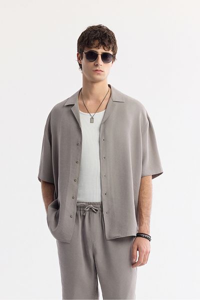 Avva Men's Nardo Gray Apaj Collar Modal Blended Short Sleeve Shirt A51Y2006