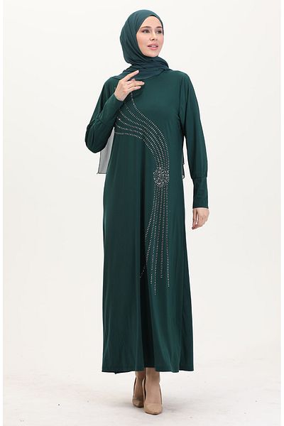 sefamerve Βραδινό φόρεμα Sandy Fabric Stone 0020-01 Emerald Green