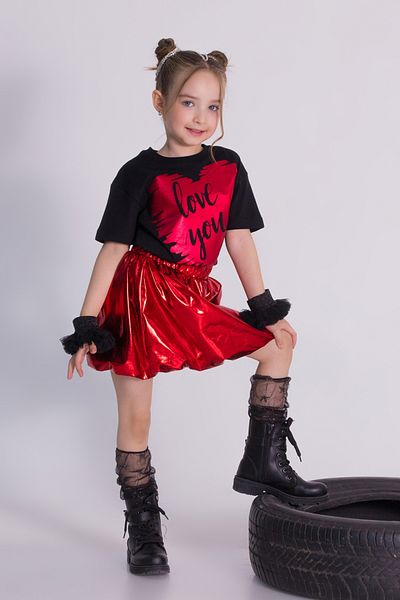Dmb Girl's Silver Skirt Love You T-Shirt Set