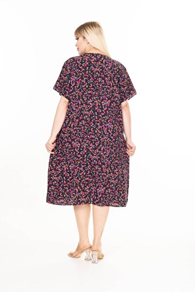 mervemoda Rochie rochie de vară cu mâneci scurte, lungime scurtă, țesute de vară, mărime mare