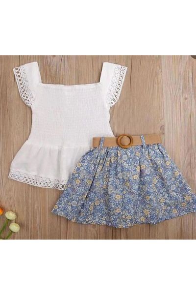 KOKOŞ BEBEK Set de costum cu fusta arcuita si detaliu floral