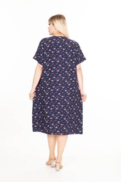 mervemoda Women's Large Size Summer Woven Short Sleeve Short Length Dress Dress