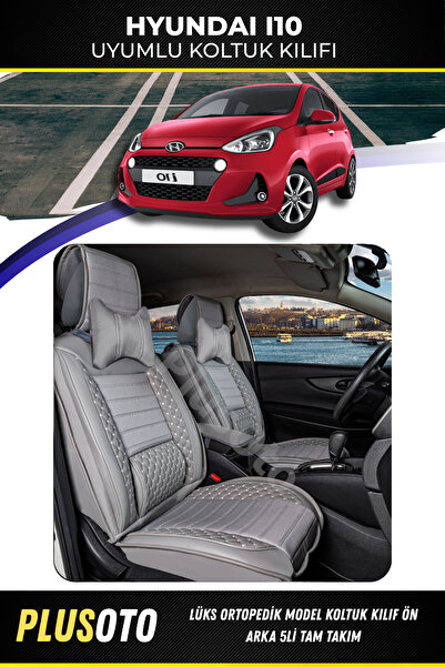 PlusOto Hyundai İ10 Compatible Plus Lux Series Gray Car Seat Cover Set of 5 P...