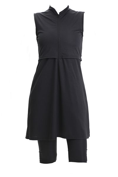 sefamerve Zippered sleeveless pool swimsuit 2509-01 black