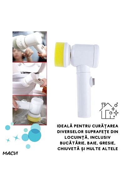 MACVI Perie Electrica Macvi® pentru Curatare Casnica Universala, Plus Trei Accesorii, Incarcare USB, Alba
