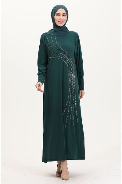 sefamerve Βραδινό φόρεμα Sandy Fabric Stone 0020-01 Emerald Green