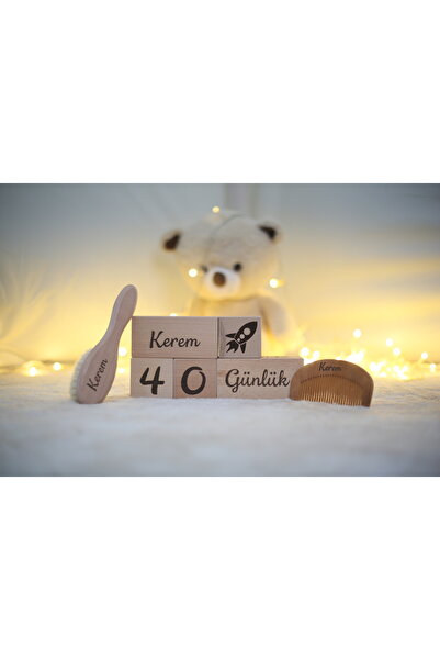 ack ahşap Kişiye Özel 7’li Ahşap Set – Bloklar + Tarak + Fırça