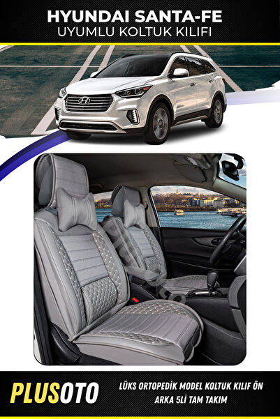 PlusOto مجموعة أغطية مقاعد السيارة باللون الرمادي المتوافقة مع Hyundai Santa ...
