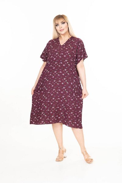 mervemoda Women's Large Size Summer Woven Short Sleeve Short Length Dress Dress