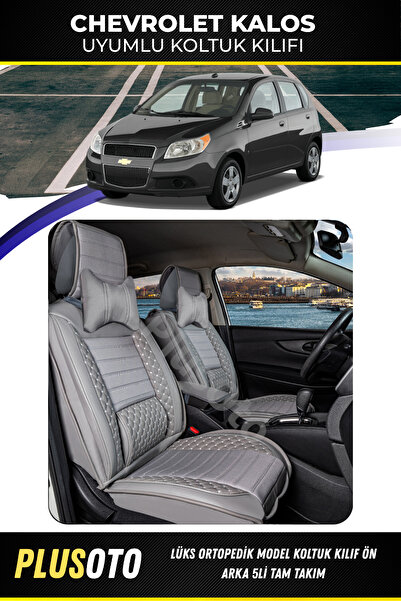 PlusOto مجموعة غطاء مقعد السيارة باللون الرمادي المتوافق مع سلسلة شيفروليه كا...