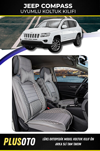 PlusOto مجموعة أغطية مقاعد السيارة باللون الرمادي المتوافقة مع Jeep Compass P...