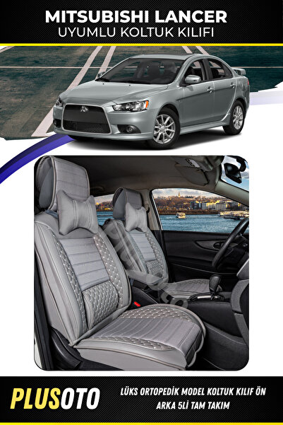 PlusOto مجموعة أغطية مقاعد السيارة باللون الرمادي المتوافقة مع سلسلة Mitsubishi Lancer Plus Lux مكونة من 5 قطع P-745