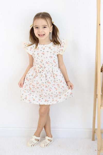 Çocuksan Baby&Kids Wear Rochie de vară cu flori de somon pentru fete - rochie casual cu mâneci scurte 3-6 ani