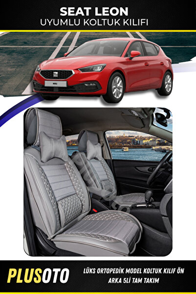 PlusOto مجموعة غطاء مقعد السيارة باللون الرمادي المتوافق مع سلسلة ليون بلس لو...