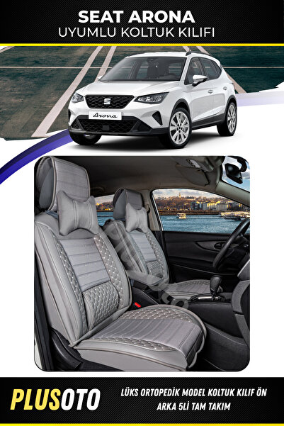 PlusOto مجموعة أغطية مقاعد السيارة باللون الرمادي المتوافقة مع سلسلة Seat Aro...