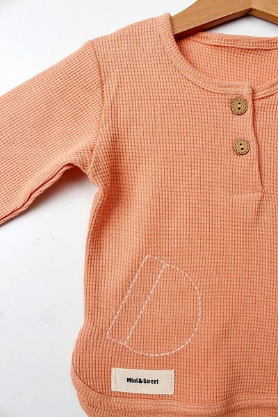 Çocuksan Baby&Kids Wear Baby Girl Set Salmon Color 2-Piece Long Sleeve Cotton Rabbit Pattern Bottom Top Baby Clothing Set